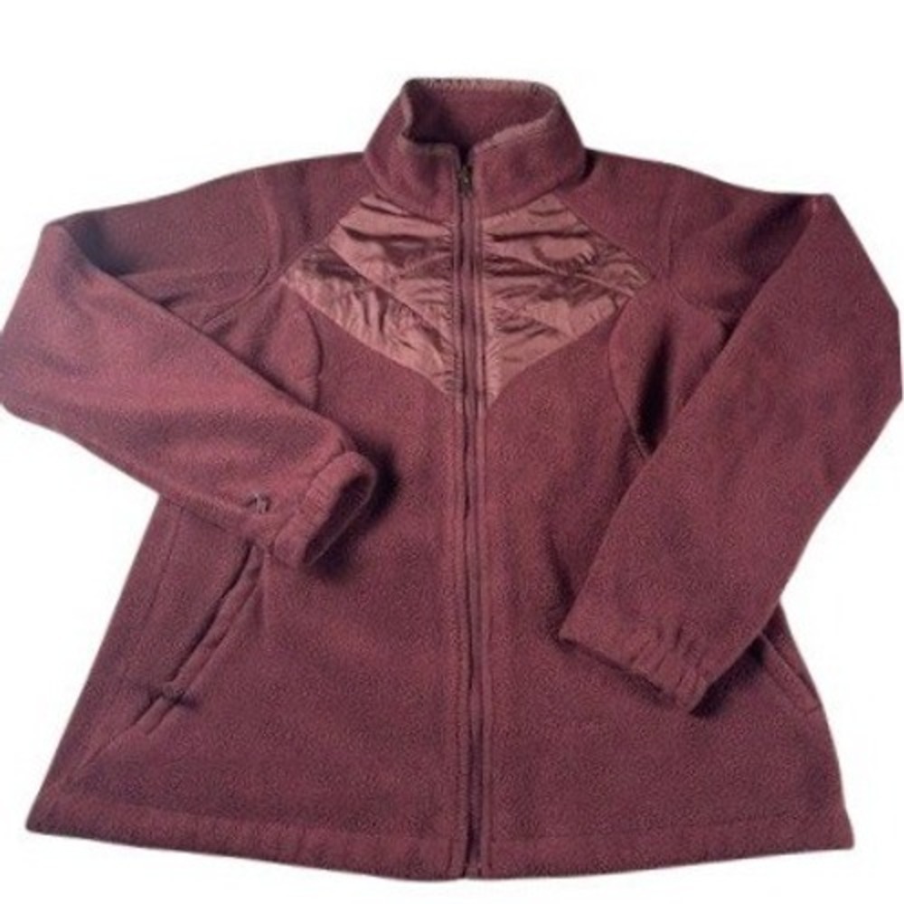 Columbia Fleece Jacket Womens Medium Burgundy Interchange‎ Quilted Full Zip Coat